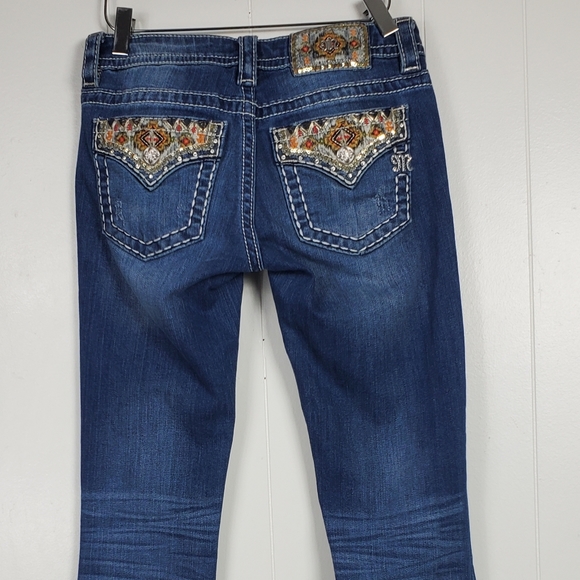 Miss Me embrroidered, rhinestone, studded signature boot cut jeans size 25 - Picture 9 of 14